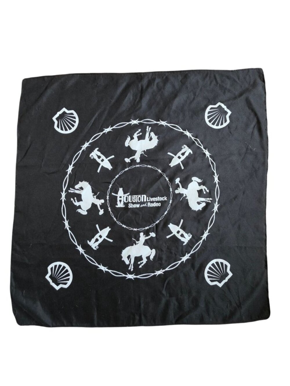 Houston Rodeo Bandana Black White Western Cowboy Shell Oil Corporate Promo